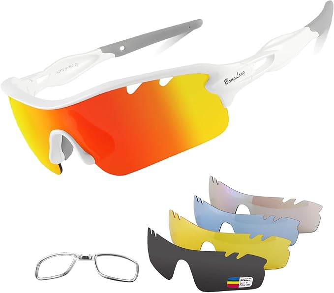 BangLong Polarized Sports Sunglasses Cycling Sun Glasses for Men Women with 5 Interchangeable Lenes for Running Baseball Golf-StrideForce Fitness