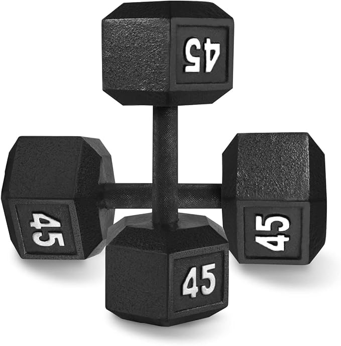 WF Athletic Supply Cast Iron Solid Hexagon Gray/Black Dumbbells, Strength Training Free Weights Set of 2 for Women and Men, Hand Weights Sold by Pairs, Multi-Select Size Options Available-StrideForce Fitness