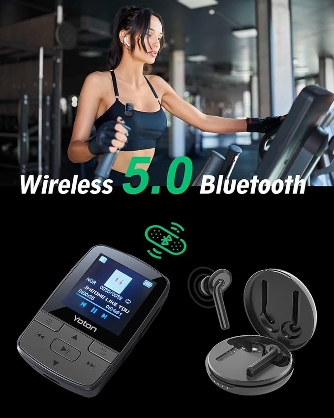 YOTON MP3 Player with Bluetooth 5.2, 64GB, HiFi-Music, with Sports Clip and Independent Volume Button, FM Radio, Earphones Included-StrideForce Fitness