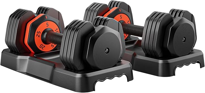 VEICK 25/55 lbs Adjustable Dumbbell with Anti-Slip Turning Handle, Fast Adjust Weight for Men Women, Exercise Equipment with Tray for Home Gym Full Body Workout Fitness-StrideForce Fitness