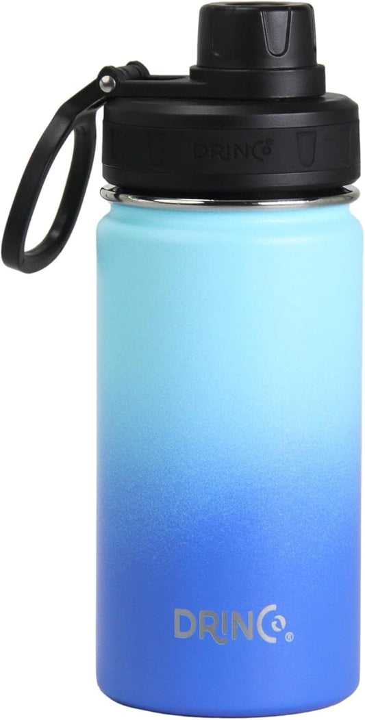 DRINCO Stainless Steel Water Bottle Spout Lid Vacuum Insulated Double Wall Water Bottle Wide Mouth (40oz 32oz 22oz 18oz 14oz) Leak Proof Keeps Cold or Hot (14 oz, 14oz Morning Sky Blue)-StrideForce Fitness