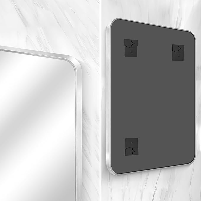 Silver Bathroom Mirror,36x48 inch Wall Mirror for Bathroom Wall Mounted,Rectangle Mirror for Bathroom Over Sink,Modern Frame Round Corner for Living Room,Bedroom Entryway,Horizontal/Vertical-StrideForce Fitness