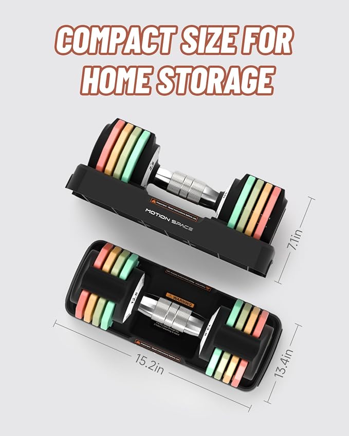 Adjustable Dumbbells Set 12.5LB/22.5LB Pair, 1-Sec Fast Adjustable 5 Weights by Turning Handle, Premium Comfort Non-slip Metal Dumbbells with Tray, Compact Size for Full Body Home Workout-StrideForce Fitness