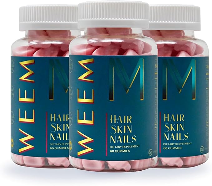 WEEM Hair Skin and Nails Gummies - Supports Healthy Hair - Vegan biotin Vitamins for Women & Men Supports Faster Hair Growth, Stronger Nails, Healthy Skin, Extra Strength (3)-StrideForce Fitness