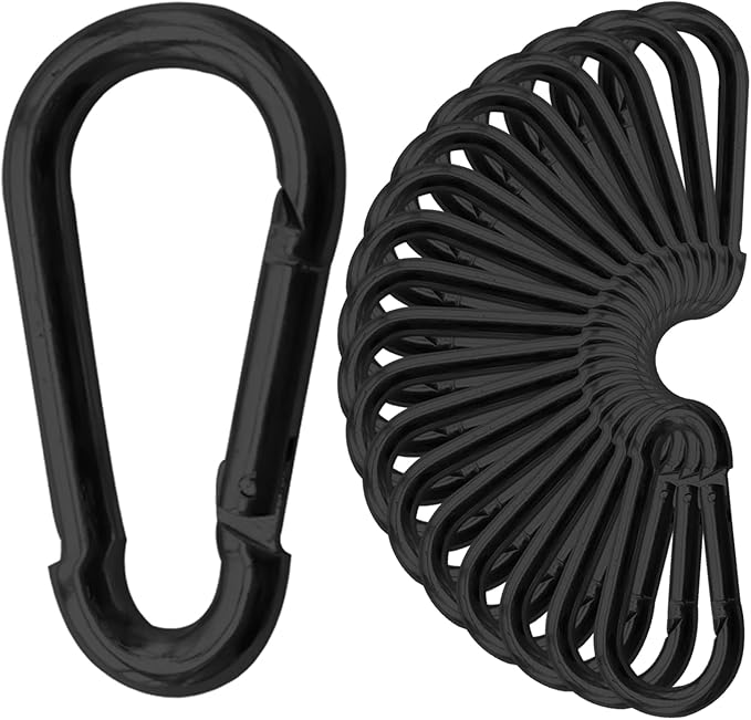 30Pack Carabiner Clips Heavy Duty, 4” Large Spring Snap Hooks Bulk, Galvanized Black 3/8” Carabiners for Camping, Solid Spring Clips for Home Gym Hanging Hammocks Swing Hiking-1100lbs Holding Capacity-StrideForce Fitness