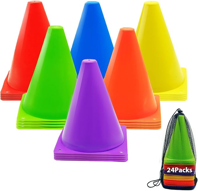 12/24/48Pcs Soccer Cones,7" or 9" Soccer Cones for Training, Multicolor Cones Sports Soccer Training Cones, Field Cones for Skating Basketball Football Drills Practice-StrideForce Fitness