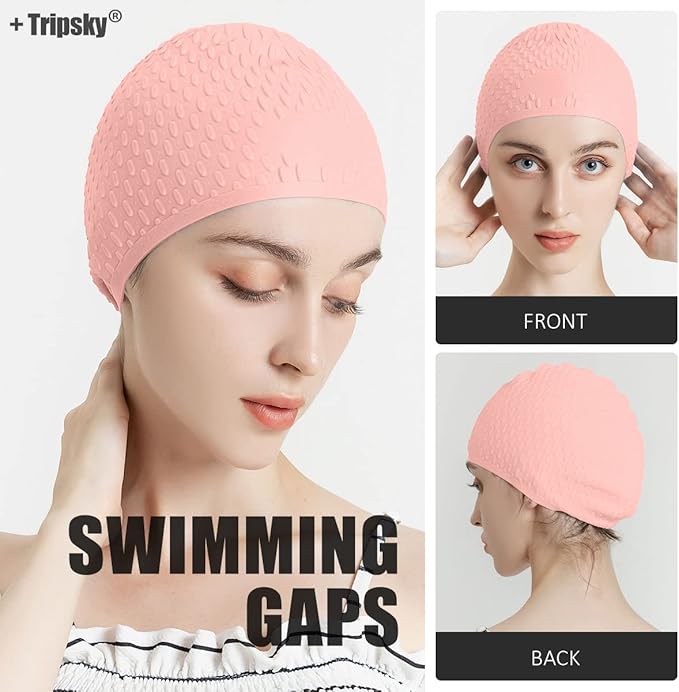 Tripsky Silicone Swim Cap,Comfortable Bathing Cap Ideal for Curly Short Medium Long Hair, Swimming Cap for Women and Men, Shower Caps Keep Hairstyle Unchanged…-StrideForce Fitness