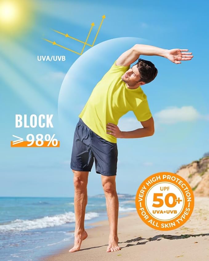 Boladeci Men's Swim Shirt Short Sleeve UPF 50+ Sun Protection SPF UV Moisture Wicking Lightweight Quick Dry Rash Guard-StrideForce Fitness