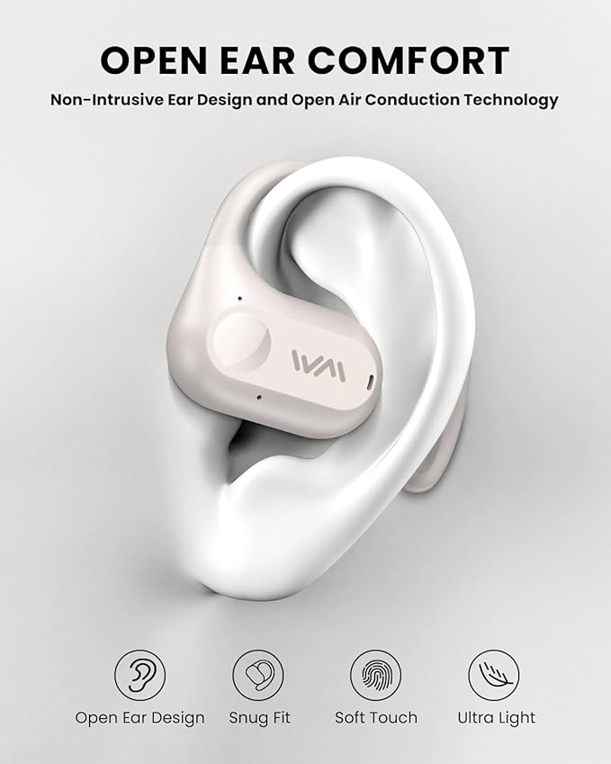 Open Ear Headphones,Wireless Bluetooth 5.3 Air Conduction Open Earbuds,Comfort & Secure Fit ,Powerful Bass,Clear Calls,30H Playback,Light Weight Sports Headsets with Ear-Hook for Workout,Running,Beige-StrideForce Fitness