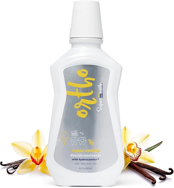 SuperMouth® Ortho Mouthwash – Fluoride + Nano-Hydroxyapatite, Vitamins D3 & K2, Prebiotics, Alcohol-Free, Alkaline pH, Protects Teeth with Braces & Aligners, Reduces White Spots, Tasty Flavors