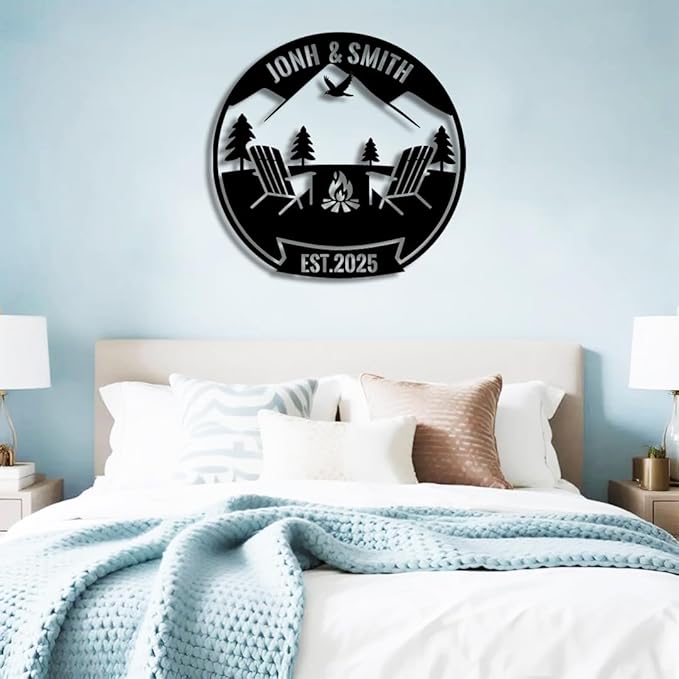 Personalized Campfire Metal Name Sign | Custom Camping Metal Signs | Family Wall Art & Split Letter Name | Wedding Gift & Anniversary | Indoor Decor Gift for Women, Men, Wife, Parents, Couple-StrideForce Fitness