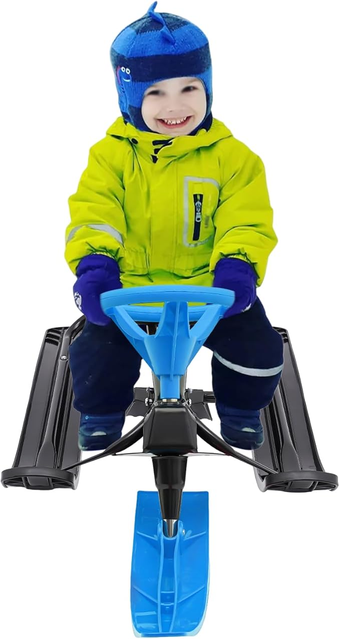 Snow Racer Sled with Steering Wheel and Brakes, Durable Steel Frame, Downhill Steerable Sled for 220 LBS Kids, Teenagers, Adults-StrideForce Fitness