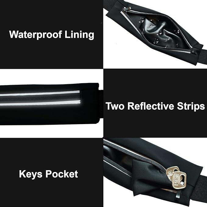 Running Belt Fanny Pack, Slim Runners Waist Pack for Men & Women [Fits ALL Phones], Money Belt, Reflective Running Gear Accessories Fitness Phone Holder for Exercise Marathon Jogging (Black1)-StrideForce Fitness