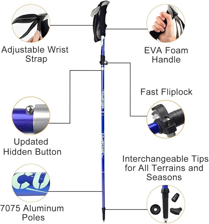 Covacure Trekking Poles Collapsible Hiking Poles - Aluminum Alloy 7075 Trekking Sticks with Quick Lock System, Telescopic, Collapsible, Ultralight for Hiking, Camping-StrideForce Fitness