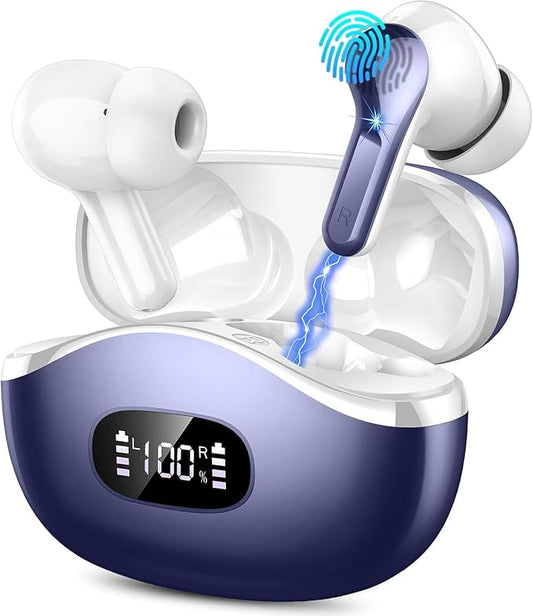 Wireless Earbuds, Bluetooth Headphones 5.3 HiFi Stereo Ear buds with ENC Noise Cancelling Mic, 40H Bluetooth Earbuds with Dual LED Display Charging Case, IP7 Waterproof Earphones for Android iOS, Blue-StrideForce Fitness