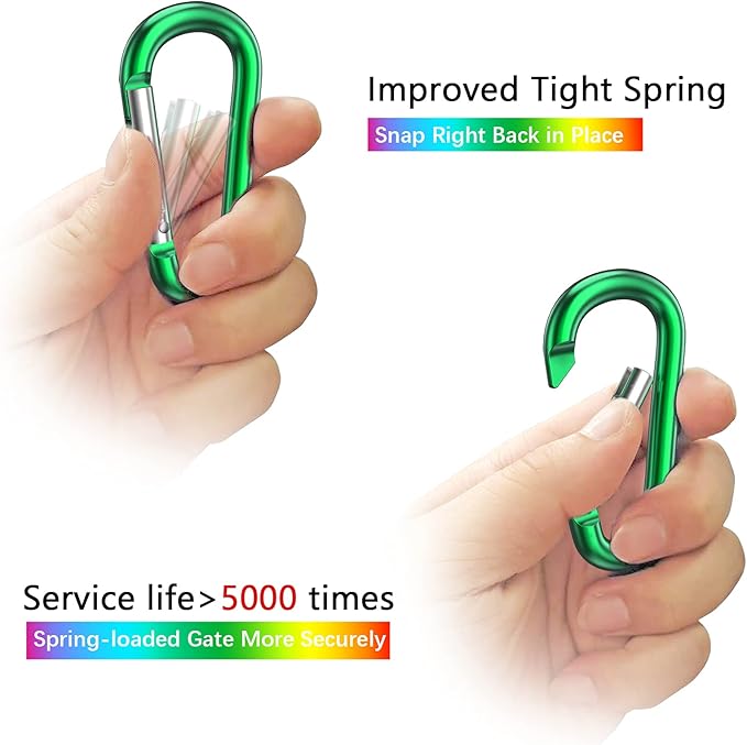 sprookber 3" Aluminum Carabiner D Ring, Caribeener Clips, Spring Snap Hook for Keychain Clip, Set of 10-StrideForce Fitness