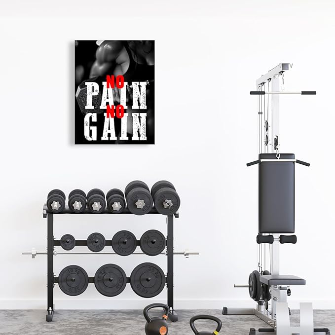 OTINGQD Inspirational Gym Wall Decor,Fitness Quotes Wall Art,No Pain No Gain Canvas Wall Decor for Home Gym-StrideForce Fitness