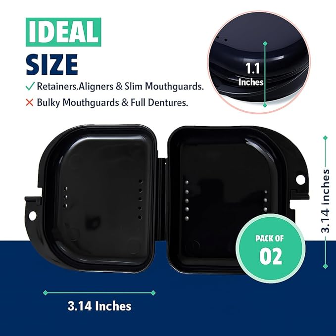 Orthodontic Retainer case with Vent Holes for Invisalign, Night Guard, Mouth Guard Retainer Holder & Partial Denture Case with Slim Aligner Remover Tool, Chewie, Brush & Carabiner Clip-Travel Pack
