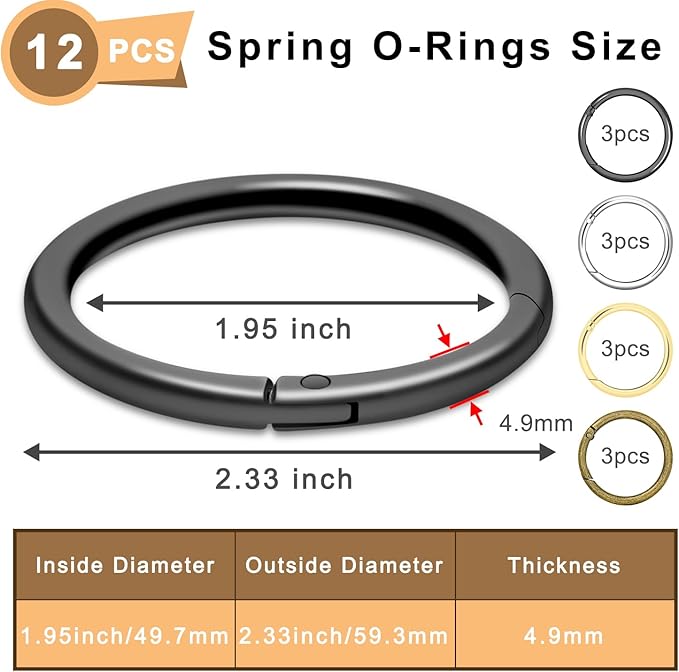 12Pack 2" Large Round Carabiner Clips, Metal Spring O Rings for Organizer Key Rings, Paracord Keychain Lanyard, Pet Chains, Purse Hardware, Key Snap Hooks DIY Accessory (Assorted)-StrideForce Fitness