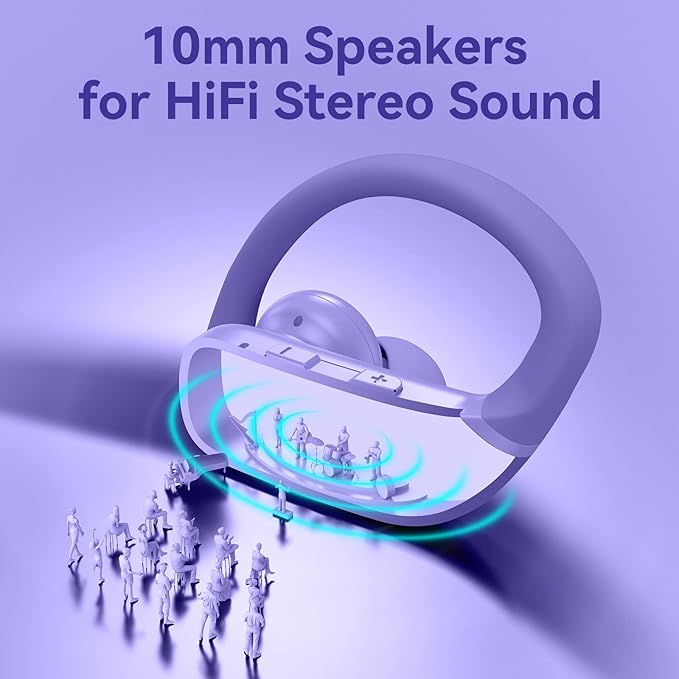 bmani Ear Buds Wireless Earbuds Bluetooth Headphones with 80H Playtime LED Display Case, Over-Ear Hook with Mic, Stereo Sound, Easy Button Controls, Sports Earphones for Running Workout Gym Purple-StrideForce Fitness