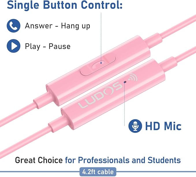 LUDOS Clamor USB C Headphones for iPhone 17 16 15 Pro Max Plus Air iPad Pro, 5 Years Warranty, USB-C Earbuds for Samsung Galaxy S24 S23 Ultra S22 S21 FE S20 A55 A54 A53, USB Type C Earphones - Pink-StrideForce Fitness