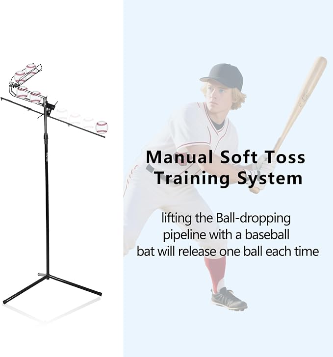 Baseball Soft Toss Pitching Machine | Training System, Support Auto & Manual Ball Drop, Height Adjustable, Hold Up to 10 Balls, Baseball Hitting Swing Trainer for All Ages and Skill-StrideForce Fitness