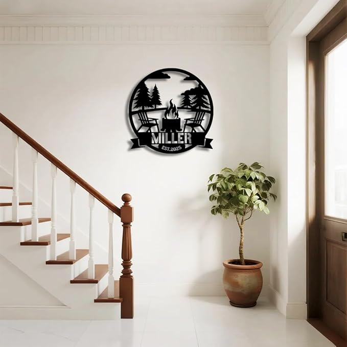 Personalized Campfire Metal Name Sign | Custom Camping Metal Signs | Family Wall Art & Split Letter Name | Wedding Gift & Anniversary | Indoor Decor Gift for Women, Men, Wife, Parents, Couple-StrideForce Fitness