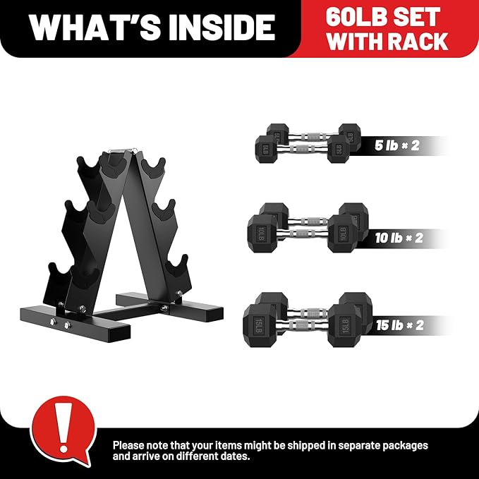 PAPABABE Hex Dumbbell Sets with Rack, 60-550lb Rubber Coated Dumbbell Weight Set and Storage Rack, Multiple Options Hand Weights for Strength Training-StrideForce Fitness