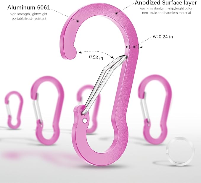 sprookber 3.2 Inch Aluminum Carabiner Clips D Ring, Caribeaner Spring Snap Hook with Keychain for Camping, Hiking, Gym & Outdoor Gear, Set of 10-StrideForce Fitness