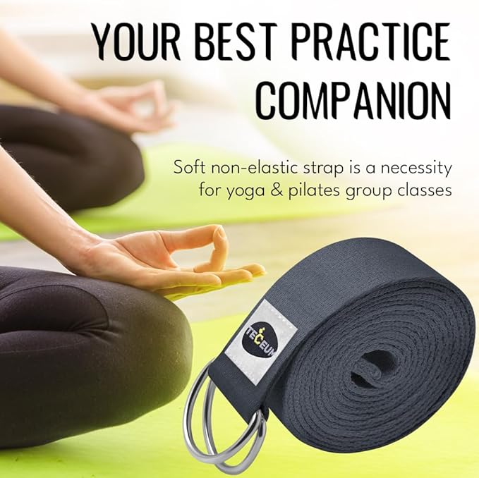 TECEUM Yoga Strap & Mat Strap – 2 IN 1 – Cotton – 6 ft 8 ft 10 ft (30+ colors) – Adjustable Non-Slip Belt for Yoga, Pilates, Stretching, Physical Therapy, Fitness & Home Workout – For Carrying Mats-StrideForce Fitness