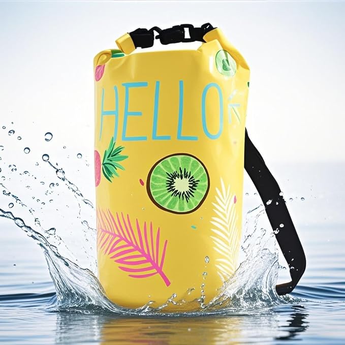 Dry Bag Waterproof,10L Roll Top Backpack Floating Dry Bag for Kayaking Boating Swimming Hiking Camping Outdoor Activities,Yellow Pineapple-StrideForce Fitness