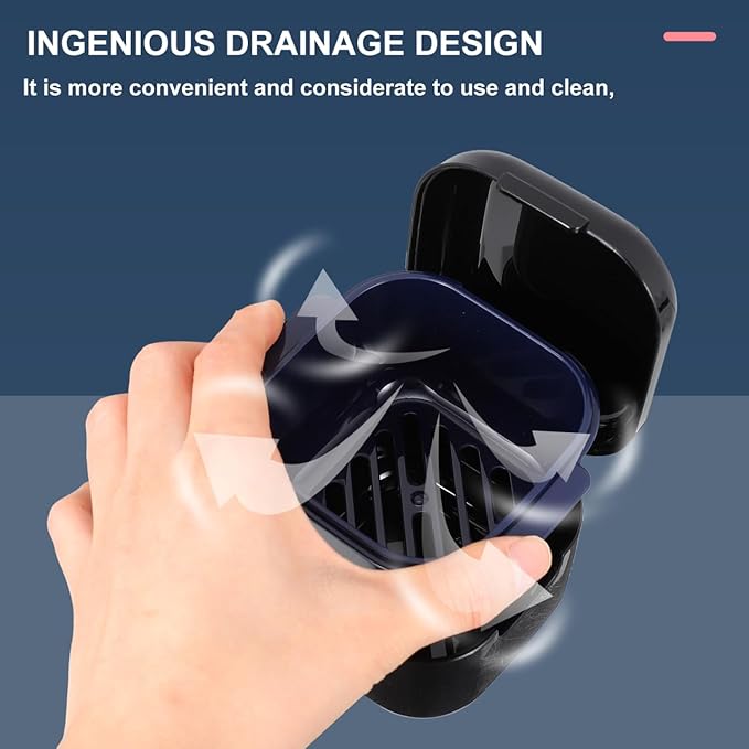 Yardwe Denture Bath Case Cup Box Portable False Teeth Holder Storage Soak Container Orthodontic Retainer Case with Strainer Basket for Travel Cleaning Black