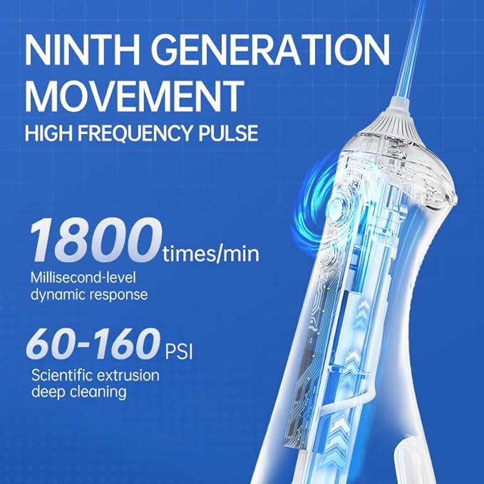 Water Flosser, Cordless Water Dental Flosser，320ML Portable Oral Irrigator with 3 Modes & 6 Tips, IPX7 Waterproof, 60–160 PSI Rechargeable Dental Floss Pick for Home & Travel Use