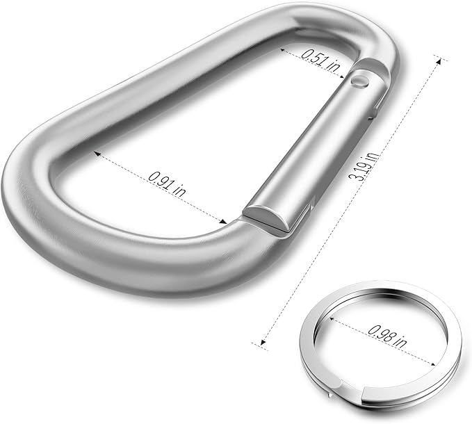 sprookber 3" Aluminum Carabiner D Ring, Caribeener Clips, Spring Snap Hook for Keychain Clip, Set of 10-StrideForce Fitness