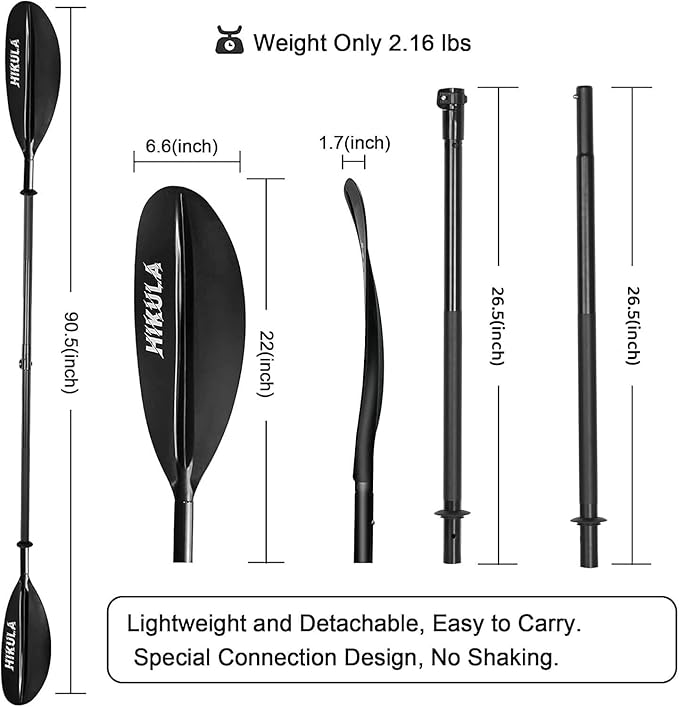 Kayak Paddle 4 Pieces Aluminum Shaft and PP Blade Floating 86.6in/220cm, 90.5inch/230cm Lightweight Oars-StrideForce Fitness