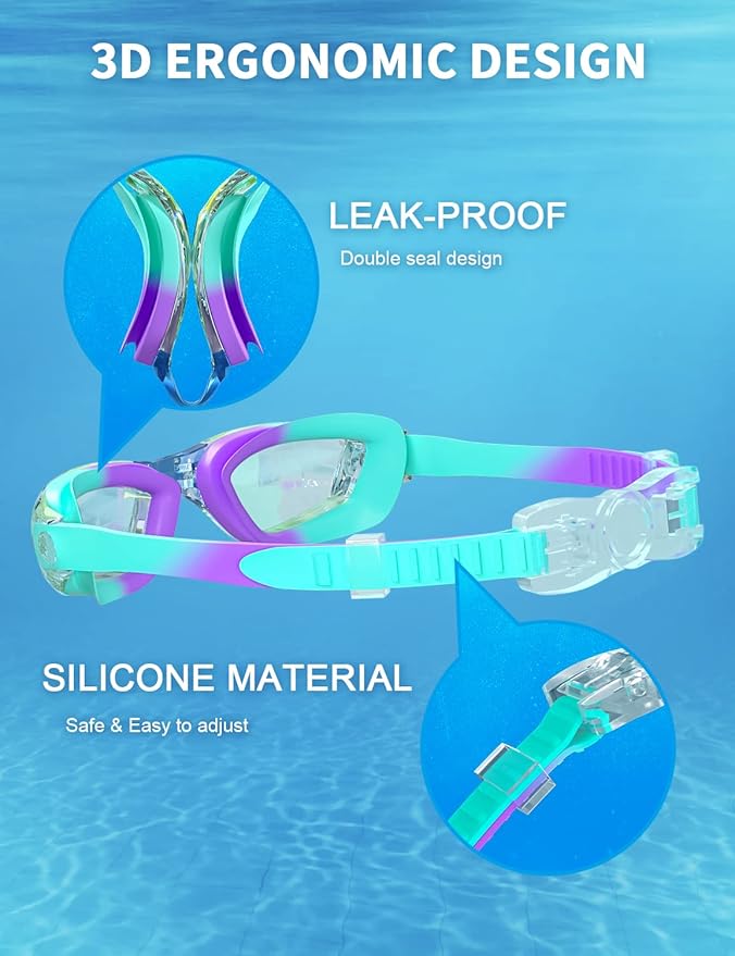 Kids Swim Goggles, Swimming Goggles for Kids with Nose Clip, Earplugs, Nose Bridge for Age 3-15-StrideForce Fitness