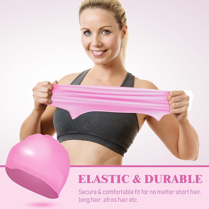 Syhood 6 Pieces Unisex Adult Silicone Swim Cap Waterproof Swimming Hat Non Slip Pool Hat Elastic Silicone Cap for Long and Short Hair-StrideForce Fitness