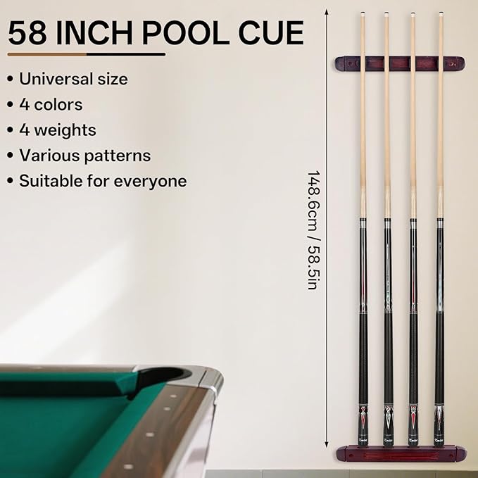 Kmise 4 Pieces Pool Cue Stick, 58??Pool Cues, 18 19 20 21 oz Canadian Maple, Pool Sticks for Adults, Billiard House Home Bar Pool Stick, Durable, Suitable for Professional Billiard Players-StrideForce Fitness