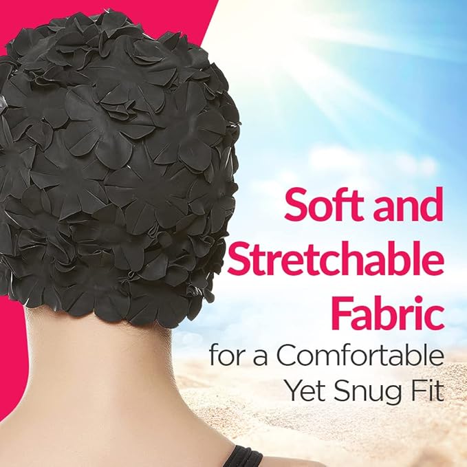 BEEMO Floral Petal Ladies Bathing Swim Cap Women Retro Swim Hat Long/Short Hair-StrideForce Fitness