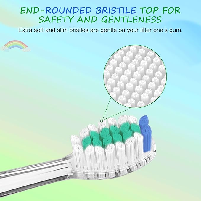 Teeteck 5 Pack Kids Toothbrush Replacement Heads Compatible with SEAGO SG513/SG977/SGEK6, DadaTech DT-K6/DT-BB1/DT-977, Brush-Baby WildOnes (Ages 3years+/Green)