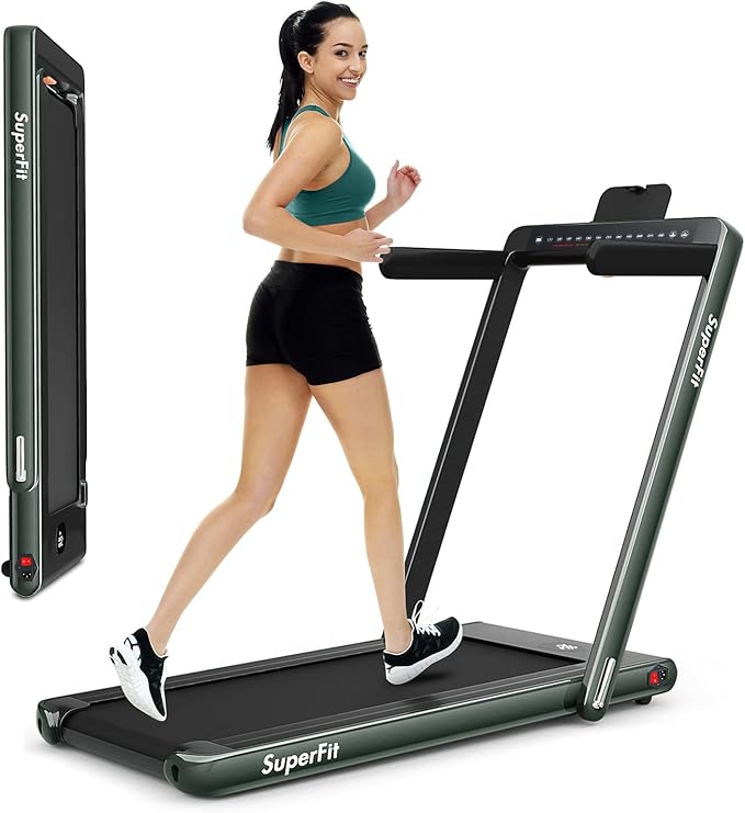 GYMAX Walking Pad, Dual LED Display 2 in 1 Under Desk Treadmill for Home with Remote & Smart App Control, 2.25HP Foldable Portable Treadmill Running Machine for Office Small Space-StrideForce Fitness