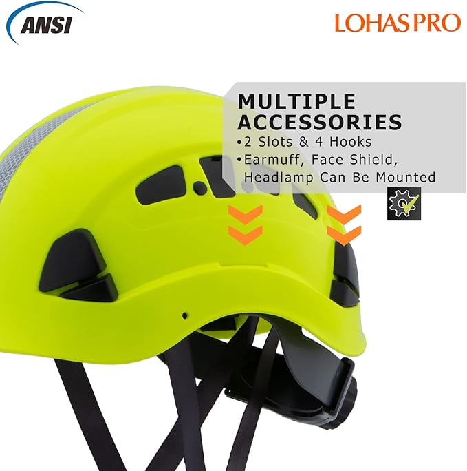 LOHASPRO Hard Hats Construction Safety Helmet ANSI Z89.1 Approved OSHA Hardhat Vented Men Worker Neon Green Hard Hat with Chin Strap Tree Climbing Rescue Arborist Helmet (P3 Lime)-StrideForce Fitness