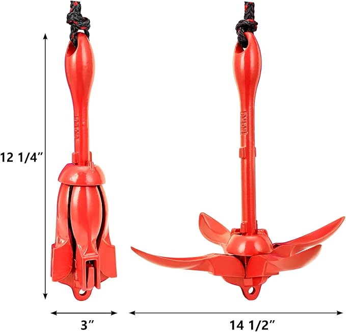 Boat Anchor 3.5 lb Folding Anchor, Grapnel Anchor Kit for Kayaks, Canoes, Paddle Boards-StrideForce Fitness
