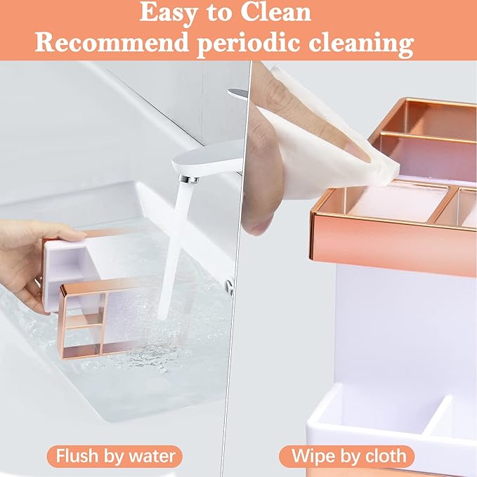 Chintu Kids Toothbrush Holder Set Rust Free Family Toothpaste Holder for Bathroom Countertop, Plastic Toothbrush Organizer Stand, Electric Toothbrush Holder Bathroom Shower Accessories Withe/Rose Gold