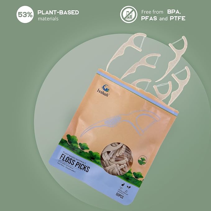 Plant Based Dental Floss Picks (300 Count) - Freshlock EcoPouch, Plant Based, Vegan, Eco Friendly, Sustainable Dental Flossers - Twin Floss (Mint)