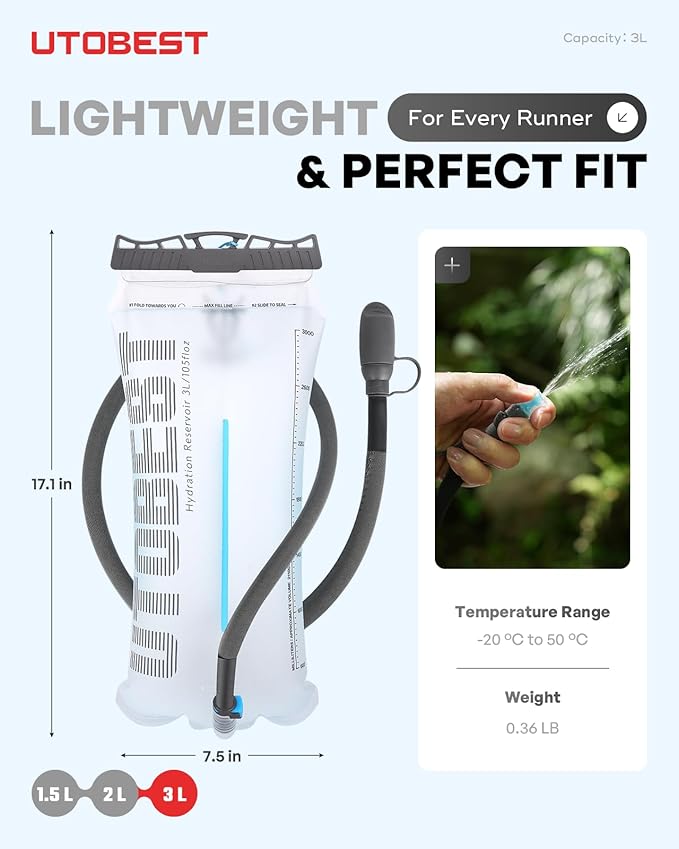 UTOBEST Hydration Bladder,TPU Water Bladder,Water Bladder for Hiking Backpack,BPA Free,Wide Opening,Leak-Proof,Water Reservoir for Hiking Cycling Camping Running-StrideForce Fitness