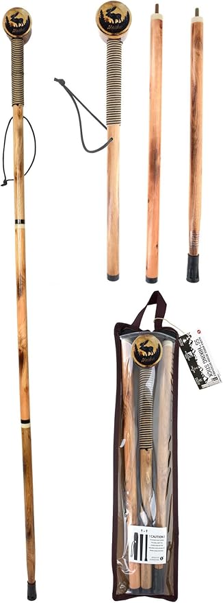 SE 3 Piece 55" Detachable Pine Wood Walking/Hiking Stick with Metal Tip, Reinforced Rubber Tip, and Water-Resistant Travel Pouch - Portable and Durable for Outdoor Adventures-StrideForce Fitness