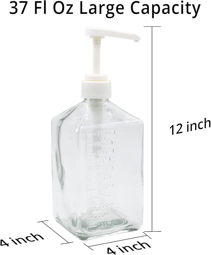 37Oz Mouthwash Dispenser with Pump for Bathroom, Large Glass Countertop Mouth Wash Container with Non-Slip Mat