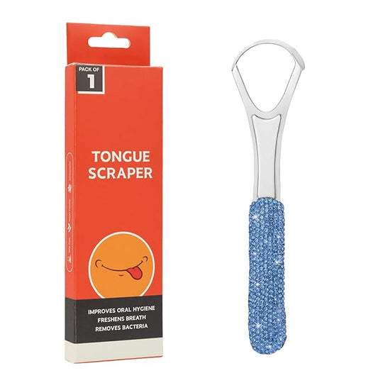 Tongue Scraper Bling Metal Tongue Cleaner for Adults & Kids Diamond Stainless Steel Tongue Scrubber for Oral Care & Hygiene(Blue)