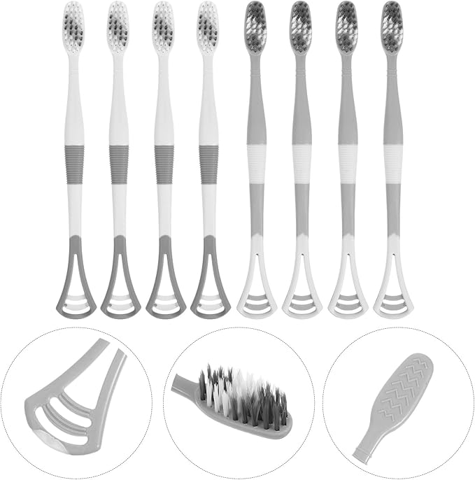 Ciieeo Silicone Tongue Scraper Toothbrush Set 8pcs Soft Bristles Dual-Head Toothbrush with Tongue Cleaner for Adults Travel Oral Care Tool